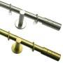 Gardinia Gardinenstangen-Set Zylinder, Edelstahl- und Messingoptik, mit Stange, Endknöpfen und Trägern.
