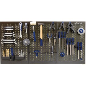 LUX Lochwand Set mit Werkzeugen und Haken zur Werkzeugaufbewahrung.