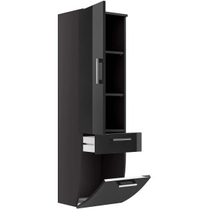 Posseik Bad-Hochschrank Rima, Anthrazit, 40 cm breit, mit offenen und geschlossenen Fächern.