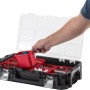 Keter Connect Cantilever Organizer: Werkzeugkoffer mit transparentem Deckel und roten Fächern.