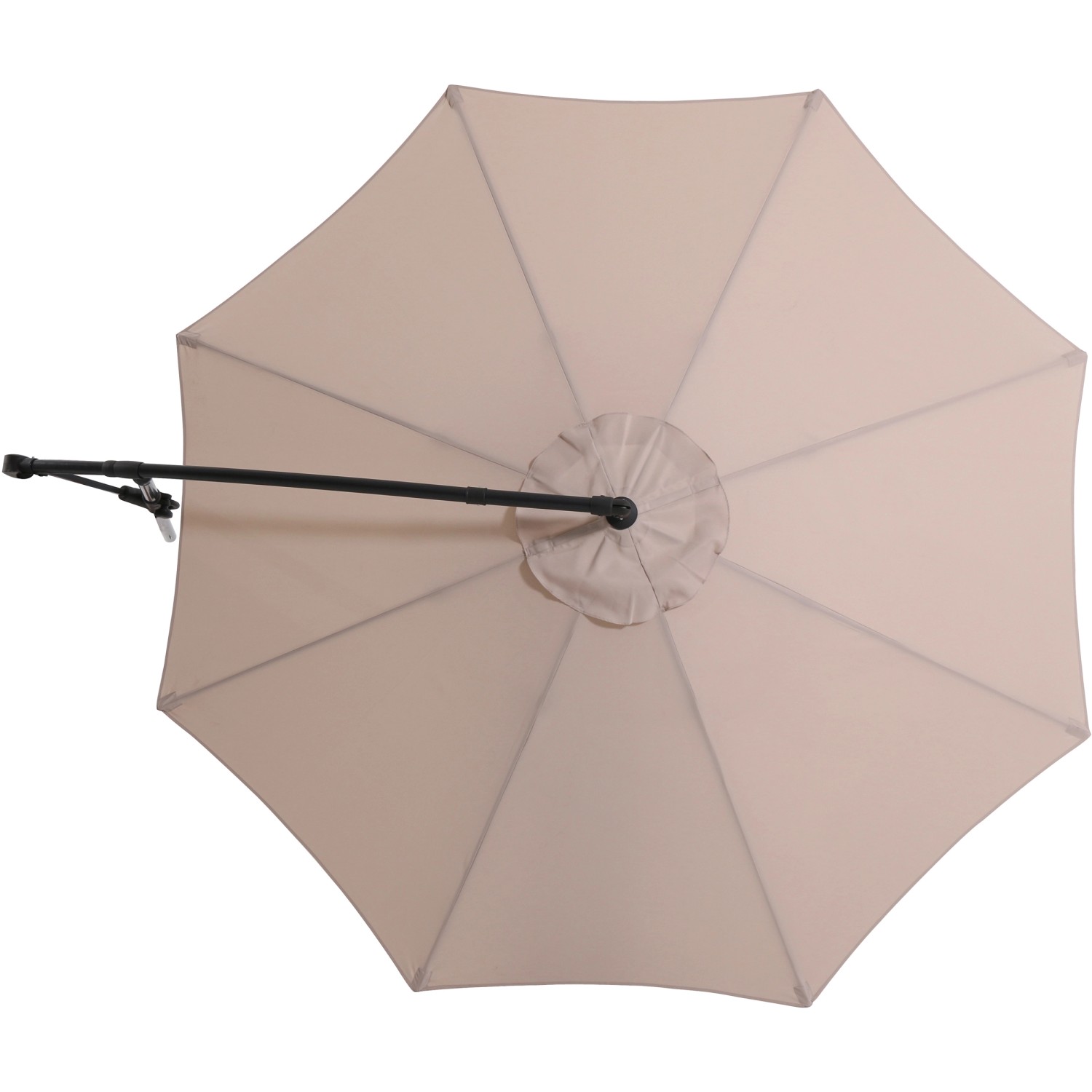 Beiger Ampelschirm Alvarado, Ø 300 cm, mit Kurbel, von unten.