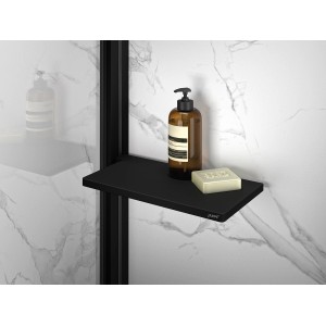 Hüppe Duschablage Select+ in Schwarz mit Duschgel und Seife. Praktisches Bad-Wandregal.
