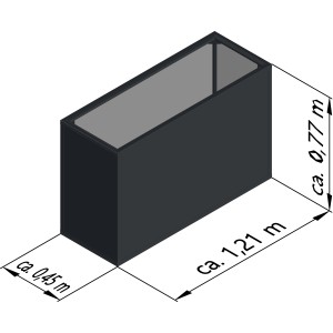 Anthrazitgraues KGT Aluminium-Hochbeet 130, 1,21 x 0,45 m, mit Maßangaben.