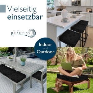 Beautissu Mila Stuhlkissen 4er-Set, 40x40cm, Schwarz, für Indoor & Outdoor.