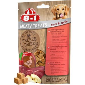 8in1 Fleisch-Snacks mit Ente und Apfel, gefriergetrocknet, 50g Packung für Hunde.