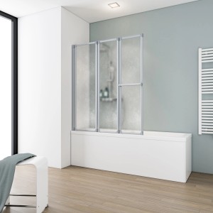 Schulte Badewannenaufsatz Komfort, 3-teilig, aus Kunstglas und Alu-Natur, 140x126,8 cm.