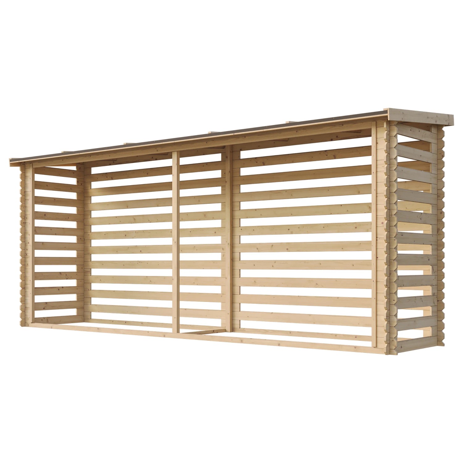 TIMBELA Brennholzregal M203, 6,7 m³, aus Holz mit Pultdach für Kaminholz und mehr.