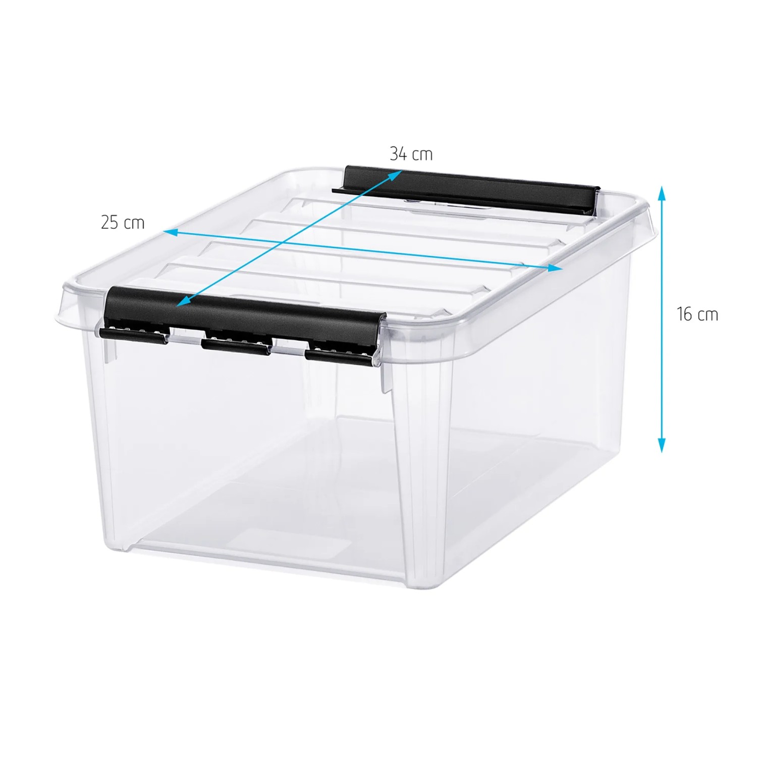 Transparente SmartStore Aufbewahrungsbox Classic 8 l mit Deckel und schwarzen Clips.