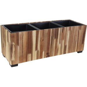 Blumenkasten aus Akazienholz mit 3 Kunststoffeinsätzen, 80x29x29 cm, für Garten und Balkon.