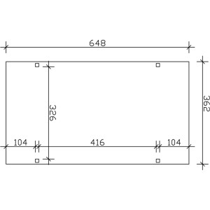 Skizze des Skan Holz Carport Westerwald mit Maßangaben: 362 x 648 cm. Ideal für Ihr Auto.