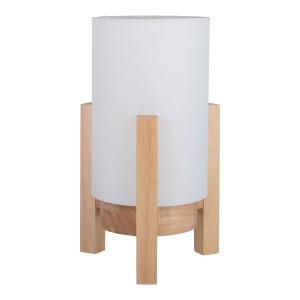 Näve LED-Akkutischleuchte Madita mit Holzfuß und weißem Schirm, Design-Tischlampe.