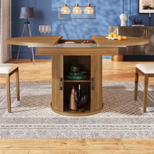 Merax Esstisch 118x158 cm Walnuss Schwarz Rund Ausziehbar Oval 6 Personen