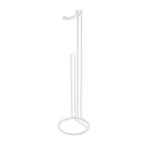 Freistehender, weißer MSV Toilettenpapierhalter Amy aus Stahl, mit Halterung und Platz für Rollen.