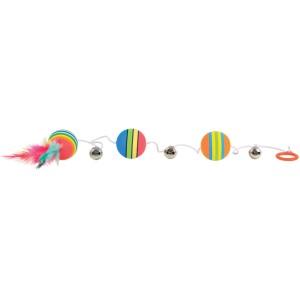 Trixie Rainbow-Bälle am Gummiband, Katzenspielzeug mit bunten Bällen, Federn und Schellen.