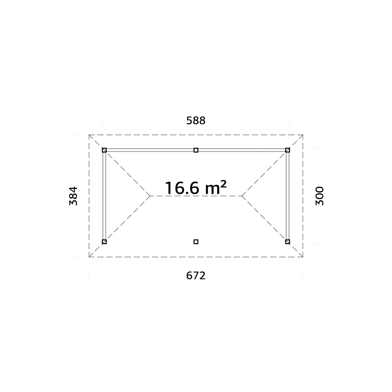 Grundriss Palmako Pavillon Bianca Set107, 588x300cm, Fläche 16,6m², tauchgrundiert.