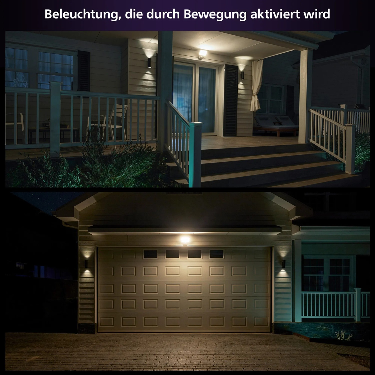 Philips Hue Flutlichtkamera Secure, schwarzer Strahler mit Kamera zur Hausüberwachung.
