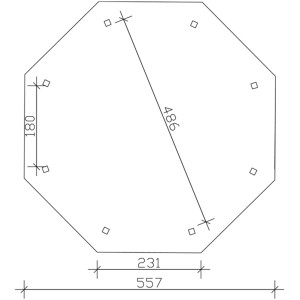 Grundriss Skan Holz Pavillon Nice 3, 557x557 cm, Leimholz, weiße Gartenlaube mit Maßen.