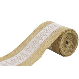 Videx Deko-Juteband mit Spitze, 6 cm breit, 300 cm lang, Natur