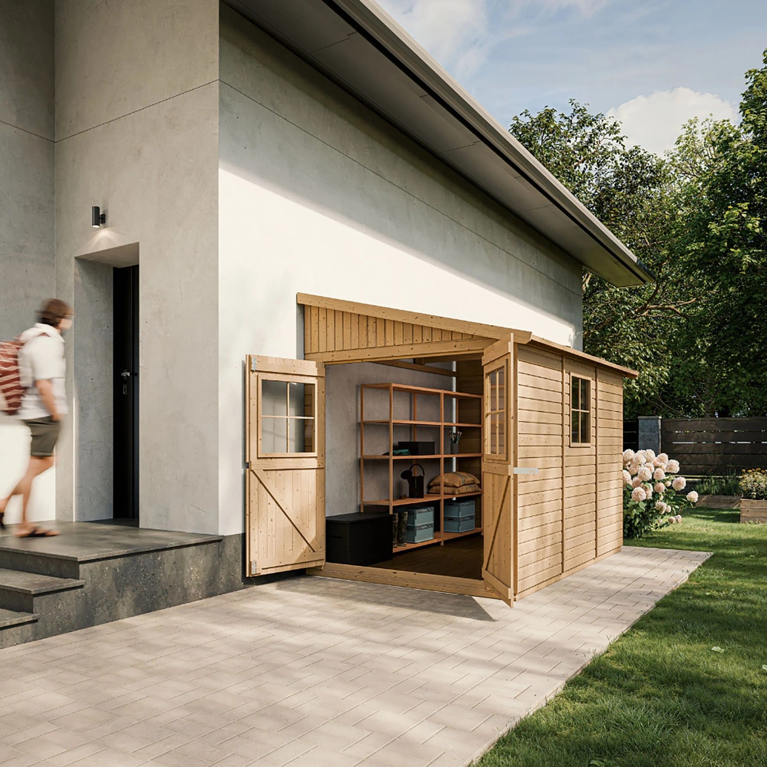 Timbela Anbau-Gartenhaus Holz M339+M339G 6 m² ohne Seitenwand mit Boden_2