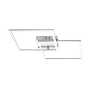 Moderne LED-Deckenleuchte Palmaves 1 von Eglo mit zwei Quadraten aus gebürstetem Aluminium.