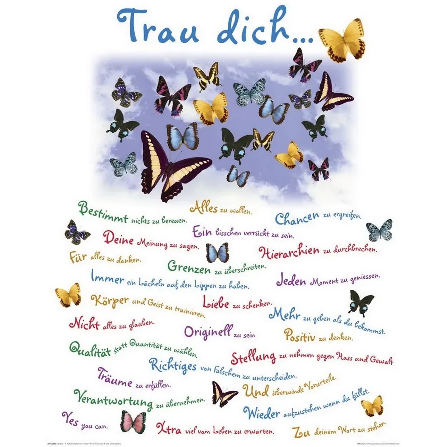 Deco Panel Fertigbild mit Schmetterlingen und dem Spruch "Trau dich..."