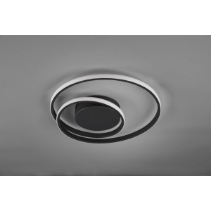 Moderne, schwarze LED-Deckenleuchte Zibal mit geschwungenem Design für stimmungsvolle Beleuchtung.