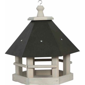 Siena Garden Vogelhaus aus Kiefernholz, hellgrau und anthrazit, mit Stahlblechdach.