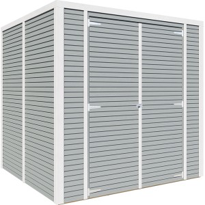 Graues Bertilo Holz-Gartenhaus Box 3 (208x202cm) mit Doppeltür und Rhombusprofil.