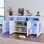 okwish Sideboard mit LED Hochglanz Glasfächer Wohnzimmer 140x40x70 cm Weiß_6