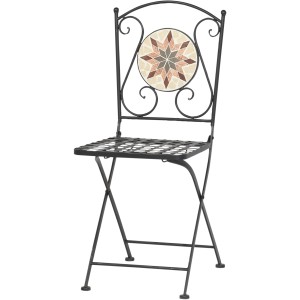Schwarzer Siena Garden Klappsessel Stella mit Mosaik in der Rückenlehne.