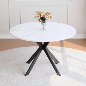 okwish Esstisch mit MDF X Gestell Küche Wohnzimmer Rundtisch 110x110x76cm Weiß Schwarz