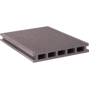 Graue GroJa BPC Terrassendiele Entrada, 2,2x14x400cm, mit geriffelter Oberfläche und Hohlkammern.