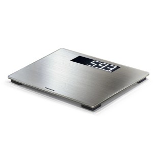 Leifheit Personenwaage Digital Style Sense Safe 300, silberne Digitalwaage mit LCD-Anzeige.
