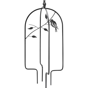 Schwarzes, faltbares Rankgitter aus Eisen mit Vogel-Design für die Gartendekoration.
