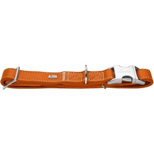 Orangefarbenes Hunter Hundehalsband Cannes Alu-Strong Gr. XL aus Leder mit Aluschnalle.