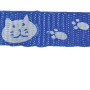 Blaues, reflektierendes Trixie Katzenhalsband aus Nylon mit Katzenmotiven und Glöckchen.
