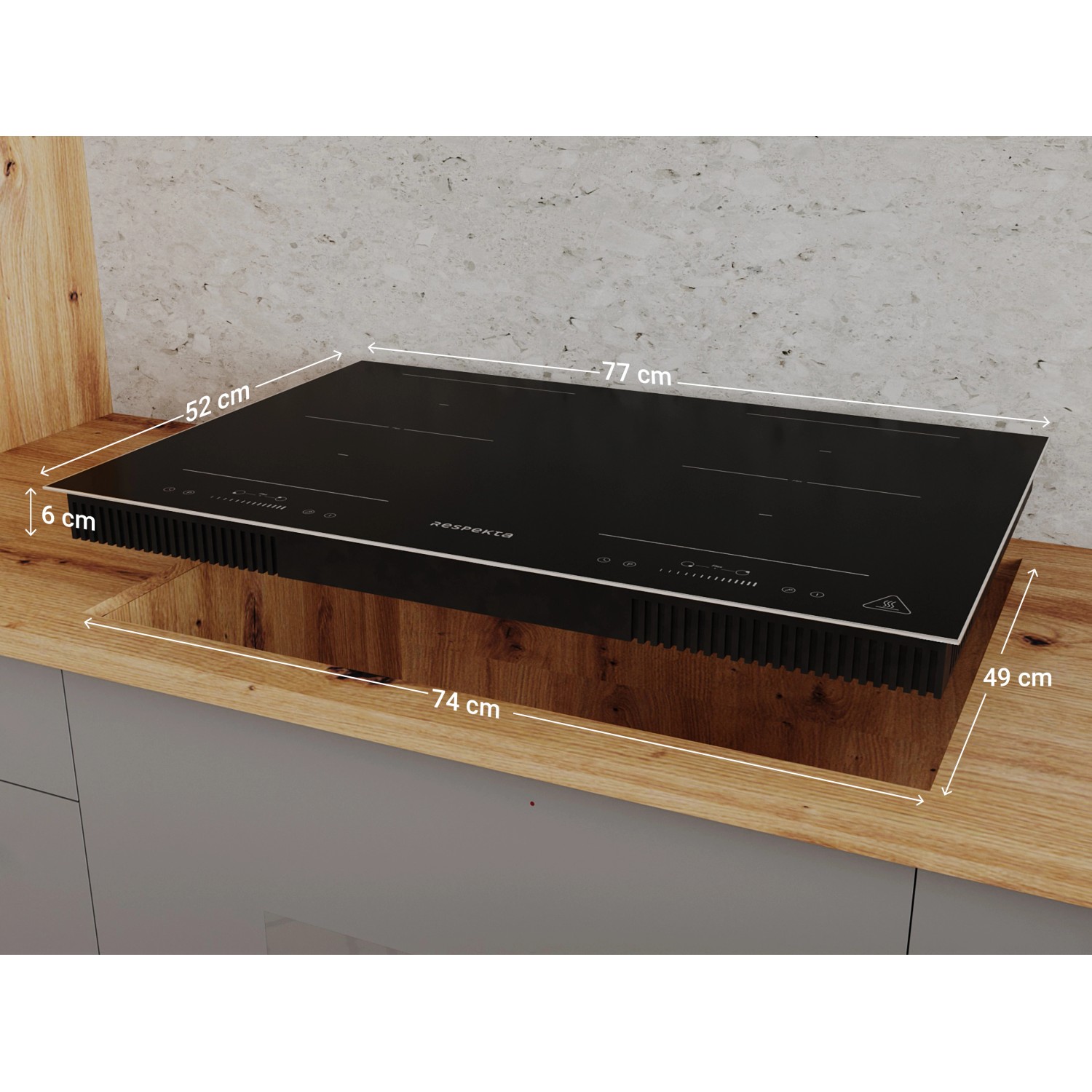 Respekta Induktionskochfeld Joel aus dem Herdset, schwarzes Glaskeramikkochfeld mit Touch Control und Flexzonen.
