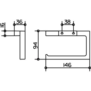 Technische Zeichnung Keuco Edition 11 Toilettenpapierhalter, verchromt, mit Maßangaben.