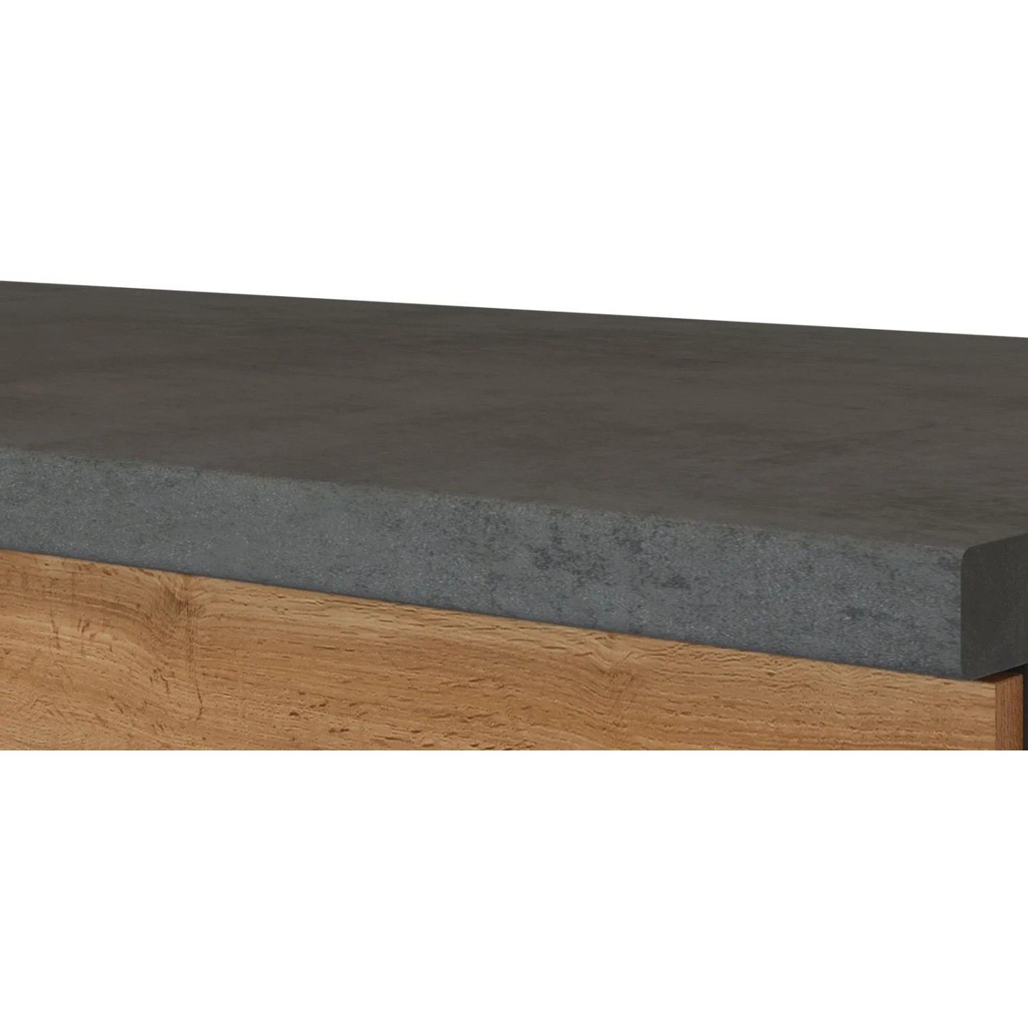 Detailaufnahme: Spülenschrank Sorrento in Wotaneiche mit grauer Arbeitsplatte.