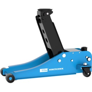 Blauer Güde Rangierwagenheber GRH 2,5/510 L mit 2,5 t Hubkraft und Rollen für Werkstatt & Garage.