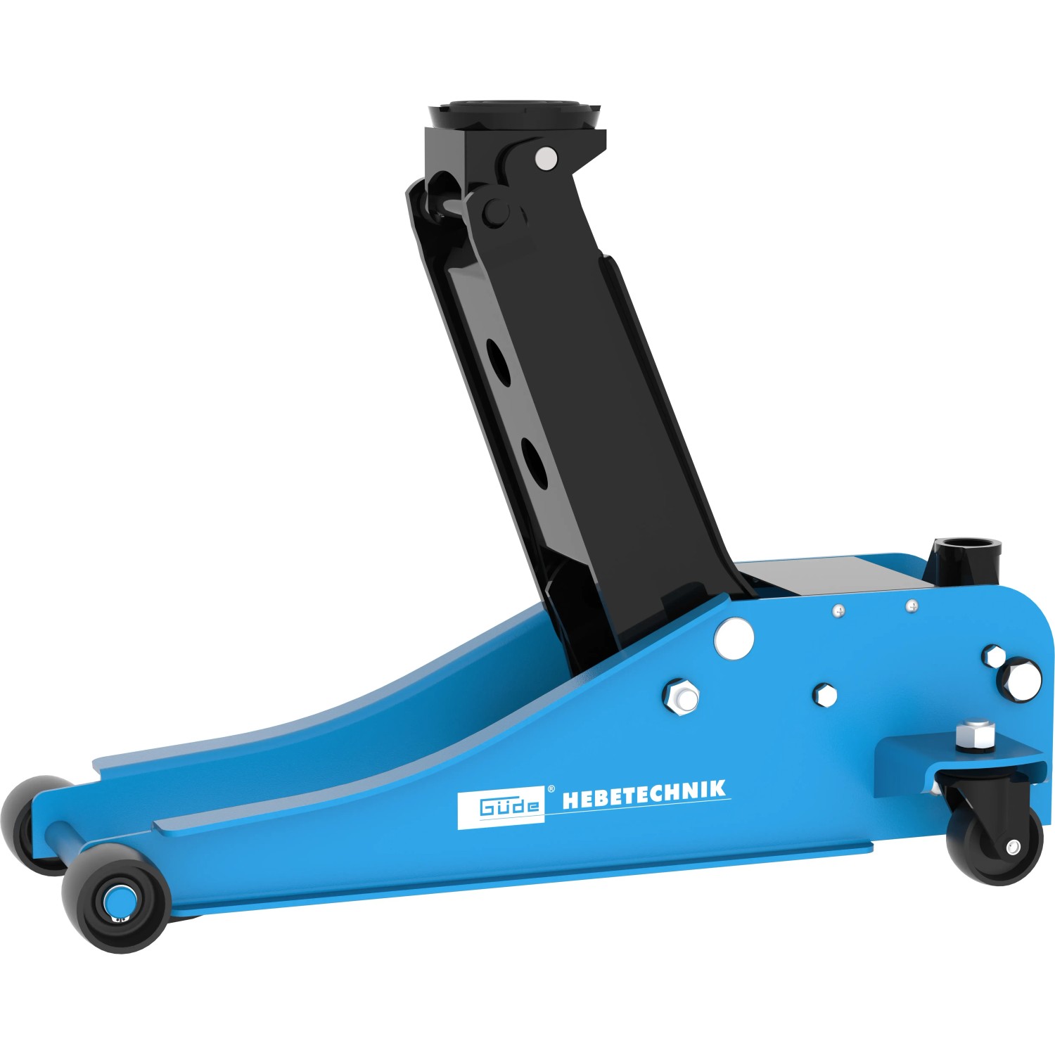 Blauer Güde Rangierwagenheber GRH 2,5/510 L mit 2,5 t Hubkraft und Rollen für Werkstatt & Garage.