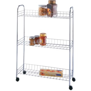 Wenko Rollregal Slim Chrom mit 3 Ablagen, ideal für Küche und Bad.