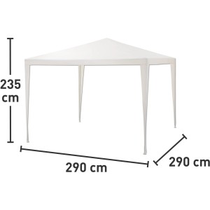 Weißer Pavillon Alamosa, 290x290 cm, mit Maßangaben. Ideal für Garten, Feste und Flohmärkte.