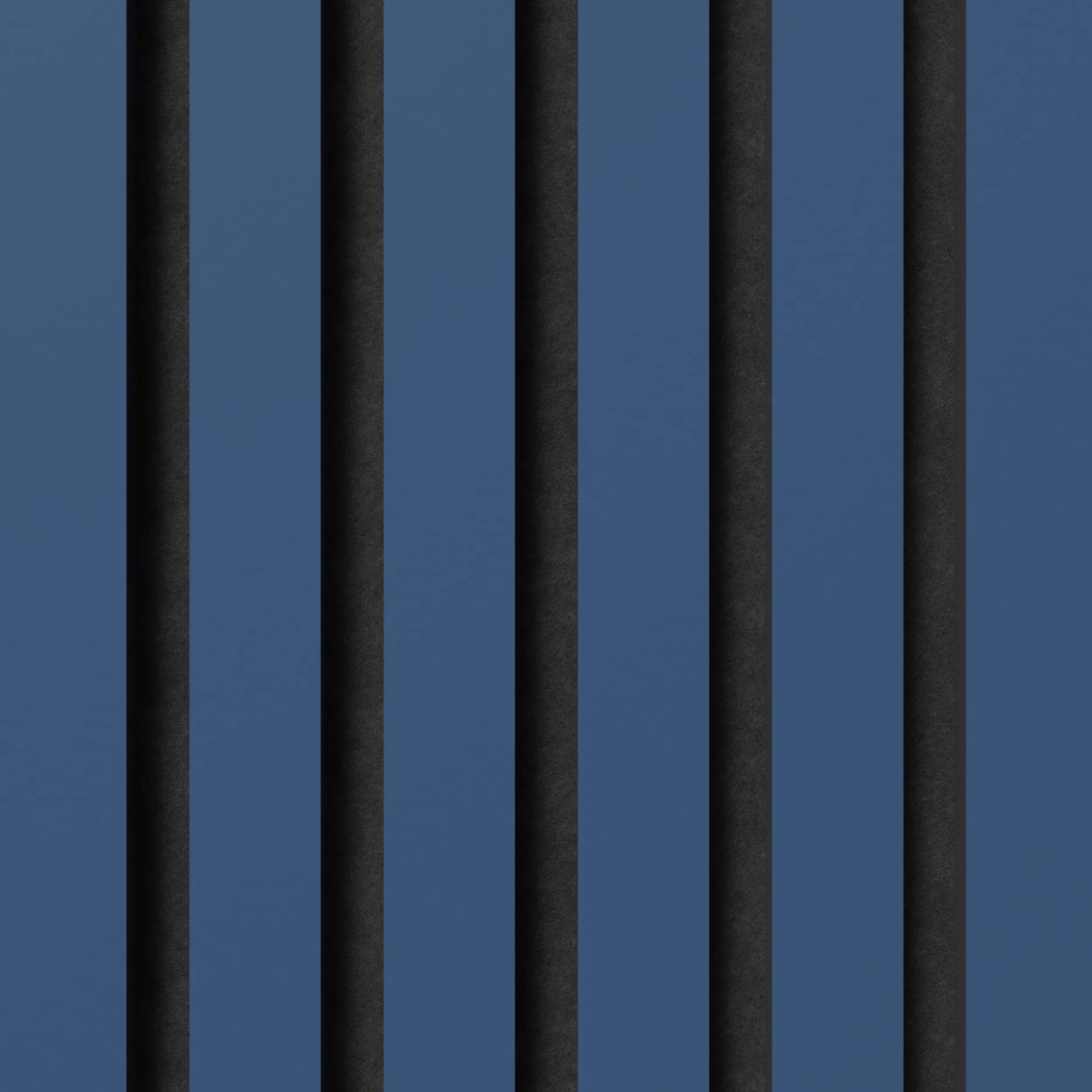 Akustikpaneel Linoleum Midnight Blue mit schwarzen MDF-Leisten und Filz für Wand- und Deckenverkleidung.