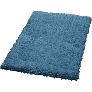 Dunkelblauer Badteppich, 55x85 cm, aus Polyester. Flauschiger Vorleger für das Badezimmer.