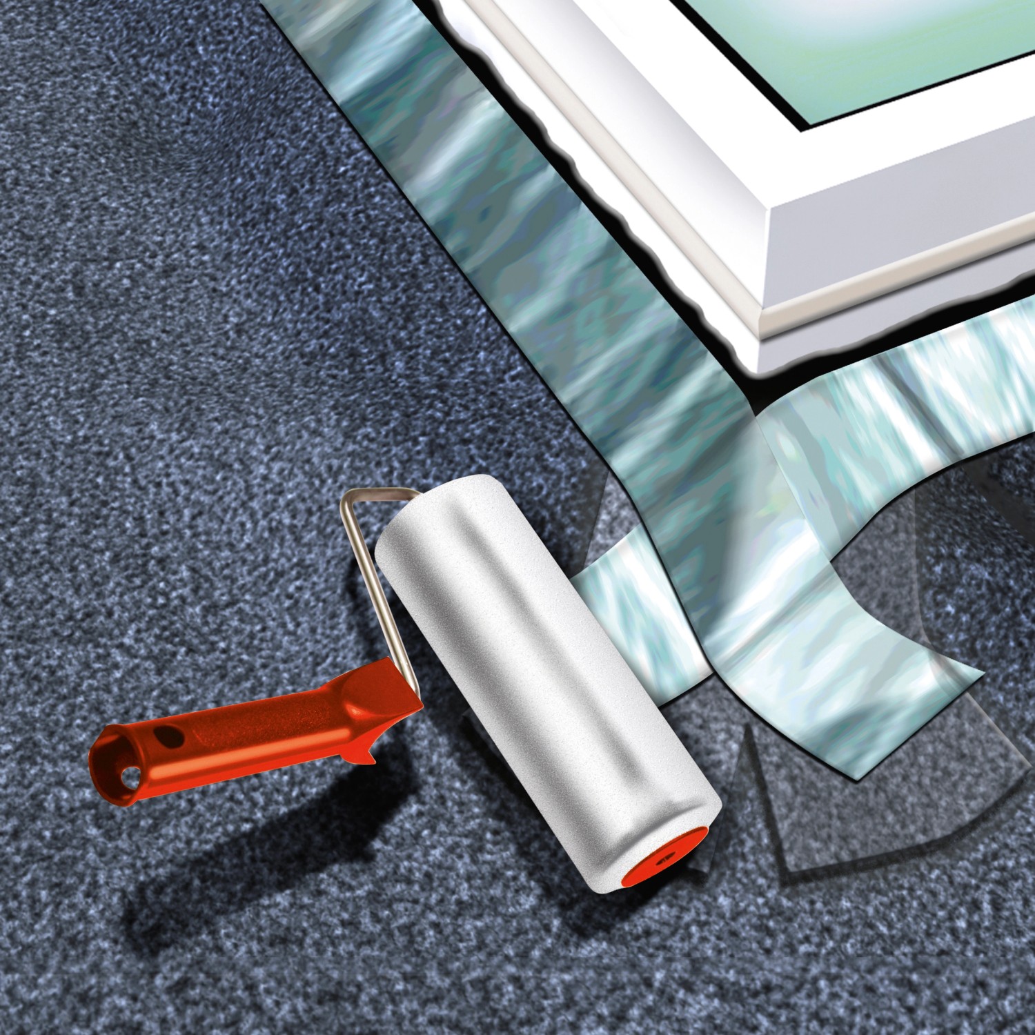 Anwendung von MEM Bitumen-Band Alu (10cm) zur Bauabdichtung mit Andrückrolle.