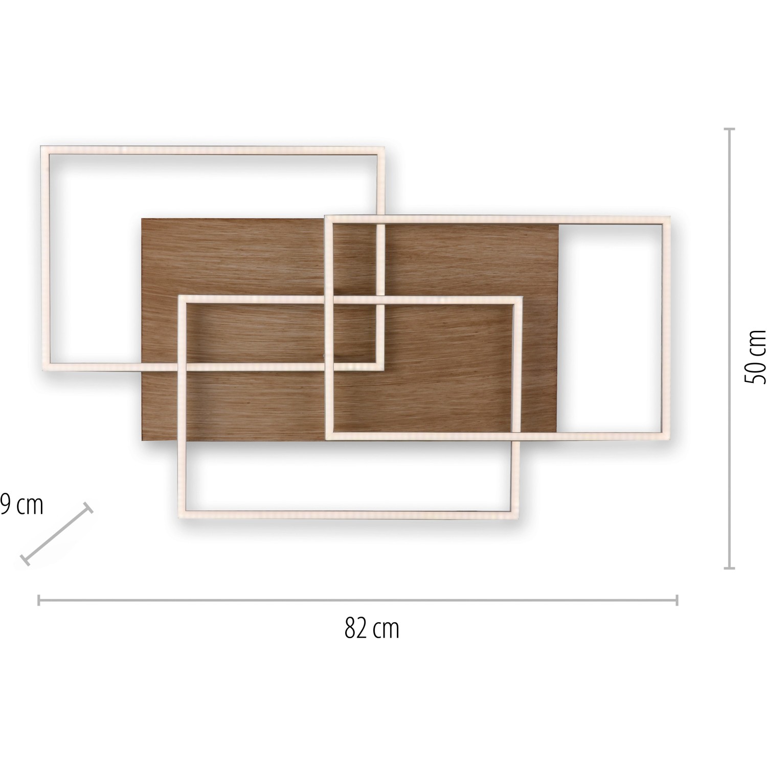 LED-Deckenleuchte Palma von Paul Neuhaus, Holzdekor, 82x50cm, mit verschachtelten, schwenkbaren Rahmen.