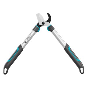 Gardena EasyCut S Astschere mit Bypass-Schneidprinzip, Aluminiumhebel und blau-schwarzen Griffen.