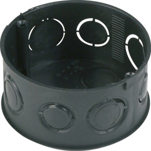 Schwarze Düwi ISO-Abzweigdose für die Unterputzmontage.