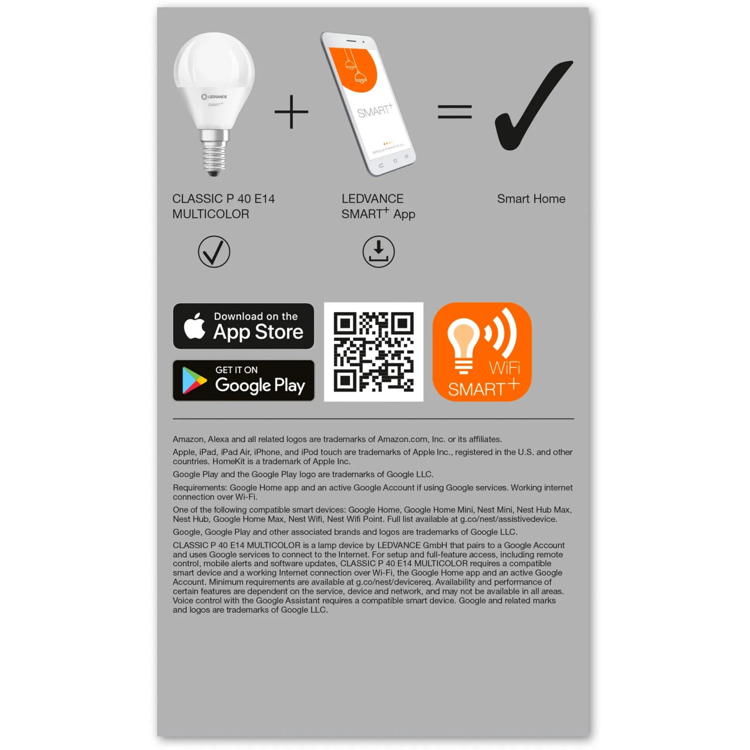 Ledvance Smart+ Leuchtmittel Wifi Mini RGBW E14, smarte Lampe mit App-Steuerung.